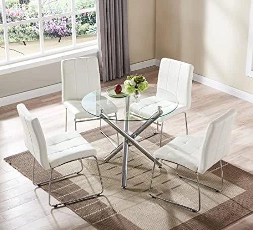 Bacyion Round Glass Dining Table Set For 2 - PU Leather Modern Dining Room Table Set For Small Spaces 3 Pieces Kitchen Tempered Glass Table And Chairs For Home Kitchen Living Room (Black) 13 Bacyion Round Glass Dining Table Set For 2 - PU Leather Modern Dining Room Table Set For Small Spaces 3 Pieces Kitchen Tempered Glass Table And Chairs For Home Kitchen Living Room (Black) - Image 11