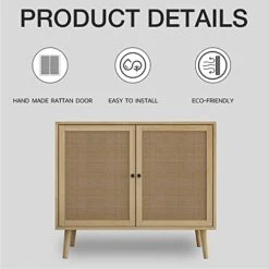 QHITTY Rattan Sideboard Buffet Cabinet, Accent Kitchen Storage Cabinet Console Table With Adjustable Shelves For Living Room, Dining Room, Bedroom (Natural) -Amazon Store 51jBOUu1s8L