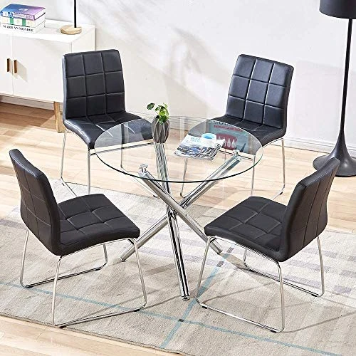Glass Dining Table, Glass Round Dining Table Kitchen Table With Clear Tempered Glass Top, Modern Dining Table End Table Leisure Tea Coffee Table (Table) 4 Glass Dining Table, Glass Round Dining Table Kitchen Table With Clear Tempered Glass Top, Modern Dining Table End Table Leisure Tea Coffee Table (Table) - Image 2