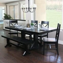Walker Edison 3 Person Modern Farmhouse Wood Armless Kitchen Table Set Dining Chairs, 60 Inch, Black -Amazon Store 51jRa1wGcPL. AC 1
