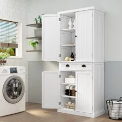 HLR 72" Freestanding Kitchen Pantry Storage Cabinet With Doors And Adjustable Shelves, Pantry Cupboard Cabinet For Kitchen, Bathroom Or Hallway, White -Amazon Store 51jVO43253L