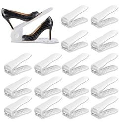 YIHATA Shoe Slots Organizer, Adjustable Shoe Stacker Storage Space Saver, Double Deck Shoe Rack Holder For Closet Organization, Thickening Quality Upgrade (16Pack, White)