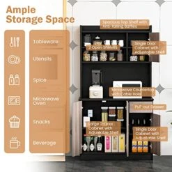 PETSITE Kitchen Pantry Storage Cabinet, 71'' Freestanding Microwave Cupboard With 3 Cabinets & Drawer, Adjustable Shelves, Buffet With Hutch For Living Room, Dining Room, Black -Amazon Store 51jWASZPcyL
