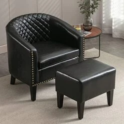 SSLine Modern White Leather Upholstered Accent Arm Chair Soft Barrel Club Chairs For Living Room Comfy Single Sofa Office Guest Chatting Chair With Solid Wood Legs And Nailhead For Bedroom (White) 31 SSLine Modern White Leather Upholstered Accent Arm Chair Soft Barrel Club Chairs For Living Room Comfy Single Sofa Office Guest Chatting Chair With Solid Wood Legs And Nailhead For Bedroom (White) -Amazon Store 51jZGG5zfEL. AC