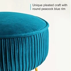 Modern Velvet Round Footstool Ottoman, Peacock Blue Velvet Ottoman Vanity Stool Foot Rest With Gold Legs, Upholstered Pleated Vanity Chair Ottoman, Makeup Stools For Vanity, Footrest For Living Room -Amazon Store 51jiXjhzAKL