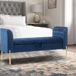 ALISH Storage Bench,Upholstered Storage Ottoman Bench,Modern Bed Bench Entryway Bench With Gold Legs For Bedroom Living Room Blue 13 ALISH Storage Bench,Upholstered Storage Ottoman Bench,Modern Bed Bench Entryway Bench With Gold Legs For Bedroom Living Room Blue -Amazon Store 51jl5f35HiL