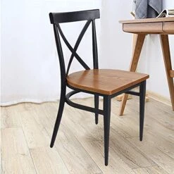 2 Set Dining Side Chairs Solid Wooden Seat And Metal Legs X Back Heavy Duty Kitchen Chairs For Restaurant Cafe Saloon, 450lbs Weight Capacity, Fully Assembled, Ergonomic Design,Black -Amazon Store 51jqk2lCiOL