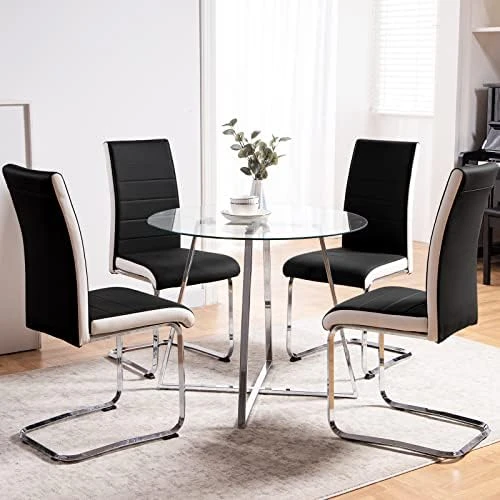 WENYU 3 Pieces Dining Table Set - Round Dining Room Table And Chairs Set, Modern Faux Leather Chairs Kitchen Table Set For Small Space Home Café Table Set- Gray 16 WENYU 3 Pieces Dining Table Set - Round Dining Room Table And Chairs Set, Modern Faux Leather Chairs Kitchen Table Set For Small Space Home Café Table Set- Gray - Image 14