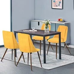 FurnitureR Mid-Century Dining Room Chairs Set Of 2, Side Chair Velvet Upholstered Seat With Metal Frame, Yellow -Amazon Store 51jzieYfBgL