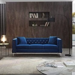 Fulocseny 2 Piece Modern Velvet Upholstered Living Room Set With 3-Seater Sofa And Loveseat, Jeweled Button Tufted Copper Nails Square Arms, 4 Pillows Included, Grey,5 Seater (Grey + Velvet) -Amazon Store 51k945R9DfL. AC