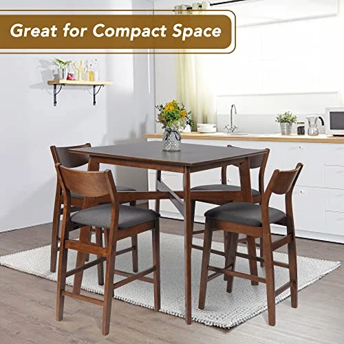 Koreyosh Wood Counter Height Dining Table 36 Inches Height Farmhouse Square Bar Table Small Kitchen Table For 4 People For Dining Room, Kitchen, Bar, Pub, Bistro Walnut/Brown 6 Koreyosh Wood Counter Height Dining Table 36 Inches Height Farmhouse Square Bar Table Small Kitchen Table For 4 People For Dining Room, Kitchen, Bar, Pub, Bistro Walnut/Brown - Image 4