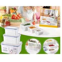 Fresh-Keeping Container 3 In 1 Multifunctional Drain Crisp Box With Strainer Storage Vegetable And Fruit Storage With Lid And Vent, Food Safe Material Refrigerator Stackable Box Various Size Boxes,Lar -Amazon Store 51kFsSlIQwL