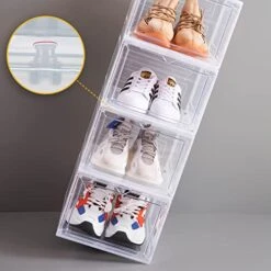 Attelite Large Clear Shoe Box Plastic Stackable, Shoe Containers Shoe Storage Organizer Box With Magnetic Door, Side Open Shoe Box For Display Sneakers, Easy Assembly,6 Pack -Amazon Store 51kHGncbwlL