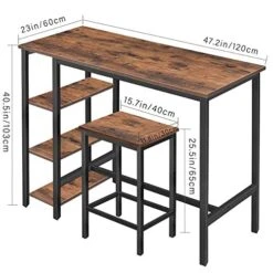 MUPATER High Industrial Bar Dining Table Set With Storage Shelves, Tall Counter Height Bar Table With Two Bar Stools And Foot Pads For Home, Kitchen And Living Room, Rustic Brown -Amazon Store 51kHIpndFvL