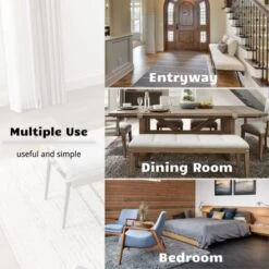 HEAH-YO Vintage Entryway Bench, Durable PU Faux Leather Bedroom Bench With Armrests And Metal Legs, 18” Seat Height Footstool Ottoman For Living Room, Brown -Amazon Store 51kIwzvFB6L