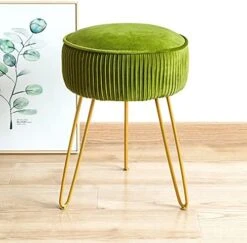 Modern Velvet Round Footstool Ottoman, Peacock Blue Velvet Ottoman Vanity Stool Foot Rest With Gold Legs, Upholstered Pleated Vanity Chair Ottoman, Makeup Stools For Vanity, Footrest For Living Room -Amazon Store 51kONR3GuCL. AC