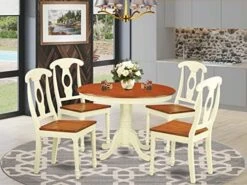 EAST WEST FURNITURE 5 Pc Set With A Round Kitchen Table And 4 Leather Dinette Chairs In Linen White 16 EAST WEST FURNITURE 5 Pc Set With A Round Kitchen Table And 4 Leather Dinette Chairs In Linen White -Amazon Store 51kQ7MDSEsL. AC
