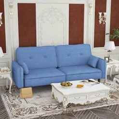 GENERIC Living Room Bed Leisure Futon Sofa Bed Blue Solid Modern Contemporary Wood