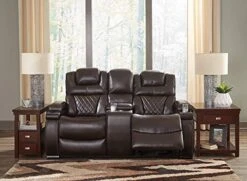 Signature Design By Ashley Warnerton Faux Leather Power Reclining Loveseat With Center Console, Brown -Amazon Store 51kSzjNKxIL