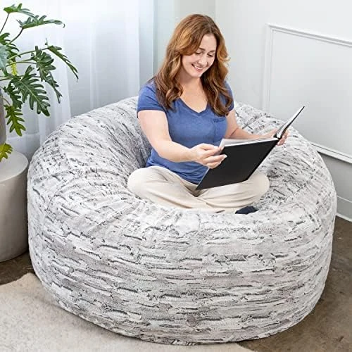 Jaxx 5 Foot Saxx Bean Bag Chair For Adults - Luxe Faux Fur, Silver Fox 15 Jaxx 5 Foot Saxx Bean Bag Chair For Adults - Luxe Faux Fur, Silver Fox - Image 13