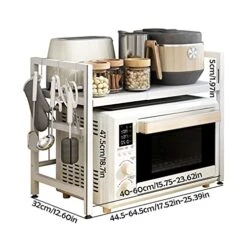 Microwave Oven Rack Expandable Microwave Oven Rack Adjustable Length Microwave Steel Shelf Rack 2 Tier With 3 Hooks 17.52-25.39x12.60x18.7in Kitchen Storage Rack -Amazon Store 51kVQ5xDUGS