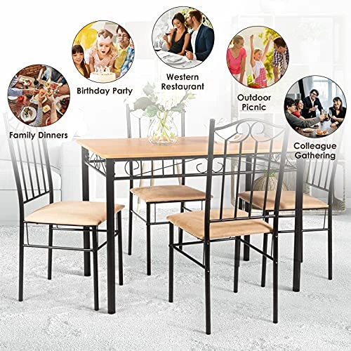 GENERIC GORELAX 5-Piece Dining Table Set, Vintage Kitchen Table Set With 4 Chairs, Metal Frame, Dining Table And Chairs Set For Kitchen, Restaurant, Café 7 GENERIC GORELAX 5-Piece Dining Table Set, Vintage Kitchen Table Set With 4 Chairs, Metal Frame, Dining Table And Chairs Set For Kitchen, Restaurant, Café - Image 5