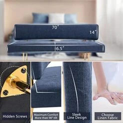 MOJAY Modern Fabric Linen Armless Love Seats Sofa, Couch For Living Room Furniture With Golden Legs For Bedroom,Small Spaces -Amazon Store 51kh8FTpxQL