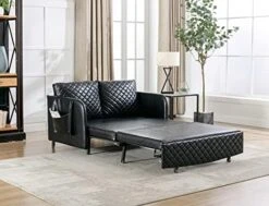 PU Leather Pull Out Futon Sofa Bed, Convertible Small Loveseat Sleeper With Storage Drawer, 3 In 1 Futon Couch With Removable Pocket And 2 Pillows, Modern Love Seat For Living Room, Guest Room, Black -Amazon Store 51kmXZ9F96L. AC