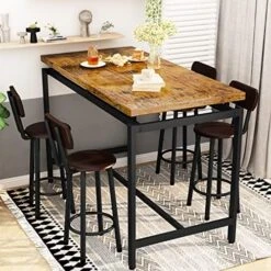 Recaceik Bar Table Set For 4 Bar Table And Chairs Set, Industrial Dinner Table With 4 PU Leather Upholstered Backrest Stool, Counter Height Pub Dining Room Table Set For Apartment Small Spaces -Amazon Store 51koK3y9a9L. AC