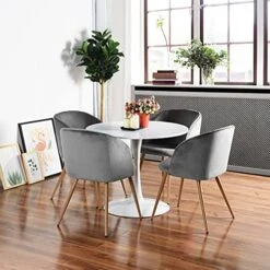 EGGREE Mid Century Modern Velvet Accent Living Room Chair Set Of 2 Upholstered Leisure Club Chair Vanity Chairs Armrest With Solid Metal Legs Velvet Cushion For Bedroom Living Room Kitchen,Grey -Amazon Store 51krT0cXToS