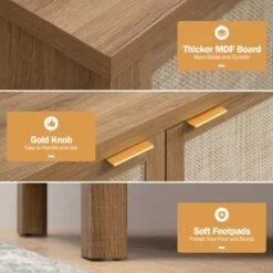 SICOTAS Sideboard Buffets Storage Rattan Cabinet - Boho Kitchen Coffee Bar Cabinet With Rattan Decorated Door - Farmhouse Accent Liquor Cabinet - Cupboard Console Table For Dining Room Bar - Natural