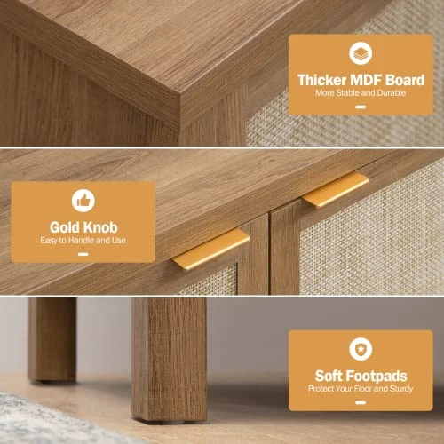 SICOTAS Sideboard Buffets Storage Rattan Cabinet - Boho Kitchen Coffee Bar Cabinet With Rattan Decorated Door - Farmhouse Accent Liquor Cabinet - Cupboard Console Table For Dining Room Bar - Natural 3 SICOTAS Sideboard Buffets Storage Rattan Cabinet - Boho Kitchen Coffee Bar Cabinet With Rattan Decorated Door - Farmhouse Accent Liquor Cabinet - Cupboard Console Table For Dining Room Bar - Natural