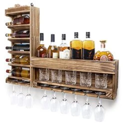 Homde Wine Rack Wall Mounted Wood,Wine Shelf With Bottle Stemware Glass Holder Rustic, Wine Display Storage Rack With Cork Holder For Home Bar Kitchen Decor