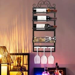 AUHOKY Wine Rack Wall Mounted, Metal Wine Bottle Glass Display Holder With Hanging Goblet Holders & Cork Storage, Hanger Wall Wine Bottle Shelf Organizer For Home Kitchen Dining Bathroom Decor 15 AUHOKY Wine Rack Wall Mounted, Metal Wine Bottle Glass Display Holder With Hanging Goblet Holders & Cork Storage, Hanger Wall Wine Bottle Shelf Organizer For Home Kitchen Dining Bathroom Decor -Amazon Store 51ktaVg8EWL
