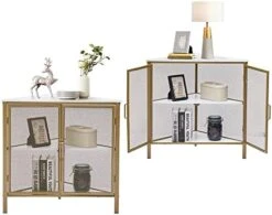 VECELO Cabinet/Table, 3-Tier Display Shelves With Protection Door, Metal Frame Storage Shelf Organizer For Small Space, Living Room, Kitchen, Bathroom, Set Of 2, Gold+Black -Amazon Store 51kzee8HfTL. AC