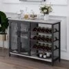 GiftGo Industrial Bar Cabinet For Liquor And Glasses Wood And Metal Freestanding Wine Rack Table Accent Sideboard Buffet Cabinet (Greige) -Amazon Store 51l1ostkJ1L