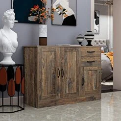 Goujxcy Wood Buffet Sideboard Server Storage Cabinet Console Table With Storage And Adjustable Shelf, Farmhouse Distressed Decorative Cabinet Cupboard For Entryway Kitchen Dining Room (Espresso)