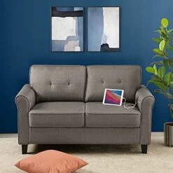 ZINUS Sayan Loveseat With USB Ports / Tool-Free, Easy Assembly, Sand Grey