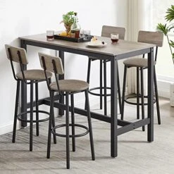 CALABASH Bar Table And Chairs Set,Industrial Counter Height Pub Table With 4 Chairs,Bar Table Set 5 Pieces Dining Table Set Home Kitchen Breakfast Table Set(Grey, Rectangular 1Table +4 Stools) -Amazon Store 51lFFc2j nL. AC