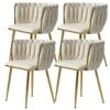 Tsuysi Velvet Dining Chairs Set Of 4, Modern Dining Chair With Golden Metal Legs, Woven Upholstered Dining Chairs For Dining Room, Kitchen, Vanity, Living Room (Beige) -Amazon Store 51lHxxFKf4L
