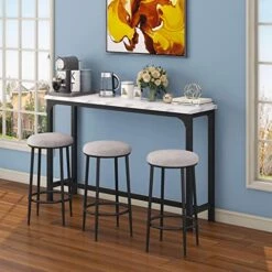 JOSMORE 4 Piece Bar Table And Chairs Set, Bar Table Set Of 3, Pub Height Table With 3 Round Stools, Industrial Dining Table Sets For Kitchen And Living Room -Amazon Store 51lIdkJ8fEL