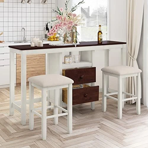 Kisyapoo Multipurpose Retro 3-Piece Dining Table Set, Solid Wood Counter Height Pub Foldable With 2 Padded Saddle Stools For Kitchen Room Home Bar, Space-Saving Design (Espresso) 11 Kisyapoo Multipurpose Retro 3-Piece Dining Table Set, Solid Wood Counter Height Pub Foldable With 2 Padded Saddle Stools For Kitchen Room Home Bar, Space-Saving Design (Espresso) - Image 9