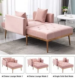 SLEERWAY Velvet 2 In 1 Chaise Lounge Chair Indoor, Modern Single Sofa Bed With Two Pillows, Recliner Chair With 3 Adjustable Angles, Convertible Sleeper Chair For Living Room And Bedroom (Pink) -Amazon Store 51lM2xUIsjL