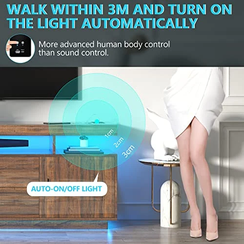 LVSOMT High Gloss Entertainment Center With Wireless Charging, LED Modern TV Stand For 65+ Inch TV, Home Storage Cabinet, Console Media Cabinet For Living Room (Brown) 7 LVSOMT High Gloss Entertainment Center With Wireless Charging, LED Modern TV Stand For 65+ Inch TV, Home Storage Cabinet, Console Media Cabinet For Living Room (Brown) - Image 5