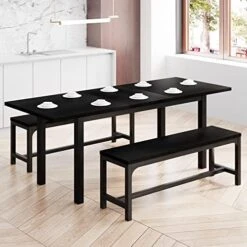 IPormis 63" Extendable Dining Table Set For 4-8 People, 3-Piece Kitchen Table Set With Metal Frame And Wood Board, Space Saving Dinette For Dining Room, Laminate Finished, Easy Clean, Walnut -Amazon Store 51lWkxY2cL. AC