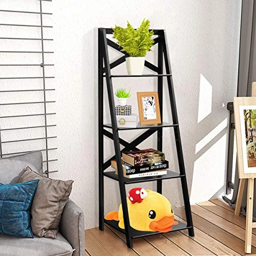 Tangkula 4-Tier Ladder Shelf Bookcase (Set Of 2), Leaning Free Standing Wooden Frame Decor Bookshelf, Storage Flower Shelf, Plant Display Shelf For Home Office 7 Tangkula 4-Tier Ladder Shelf Bookcase (Set Of 2), Leaning Free Standing Wooden Frame Decor Bookshelf, Storage Flower Shelf, Plant Display Shelf For Home Office - Image 5