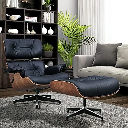 GENERIC Mid Century Lounge Chair With Ottoman, Genuine Leather Classic Modern Chair With 8-Layer Palisander Wood And Aluminum Base For Living Room Office Study Lounge (Palisander And White, Standard Size) 15 GENERIC Mid Century Lounge Chair With Ottoman, Genuine Leather Classic Modern Chair With 8-Layer Palisander Wood And Aluminum Base For Living Room Office Study Lounge (Palisander And White, Standard Size) - Image 13