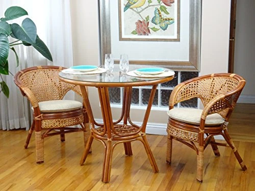 Pelangi Rattan Wicker Round Dining Table With Glass Top, Colonial 6 Pelangi Rattan Wicker Round Dining Table With Glass Top, Colonial - Image 4