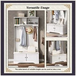 40" Hall Tree With Bench And Shoe Storage, 3 In 1 Entryway Bench With Coat Rack And 4 Double Hooks, Mud Room Organization With 2 Open Shelves, Entryway Furniture With Storage Cabinet For Hallway -Amazon Store 51lf6PzF0IL
