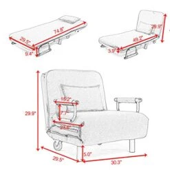 BWM.Co Upholstered Convertible Sofa Folding Chair, Lazy Bed Lounge Recliner 5 Position Lounge Couch W/Pillow - Blue -Amazon Store 51lklOgw3AL